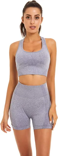 Toplook Conjunto deportivo de 2 piezas para mujer, sin costuras para yoga, entrenamiento, gimnasio pantalones cortos y brasier deportivo