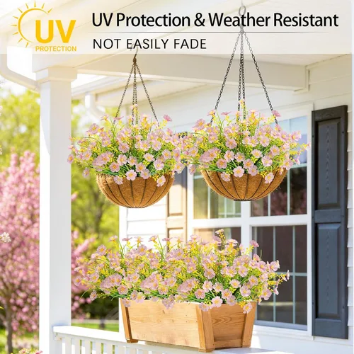 Miniatura 2 de MACTING Flores artificiales para exteriores, 6 paquetes de flores falsas resistentes a los rayos UV que no se decoloran, plantas de imitación