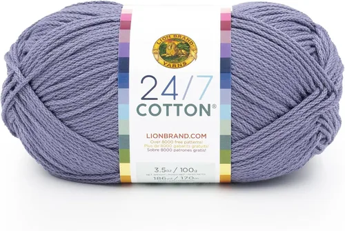 Miniatura 126 de Lion Brand Yarn, Hilo ligero mercerizado de algodón 24/7 para tejer, ganchillo y manualidades, Almirante, 1 paquete, 185 yardas de fibra natural