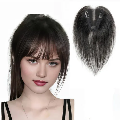 Miniatura 11 de Anemone Extensiones de cabello humano de encaje tejido a mano con clip en extensiones naturales brasileñas para mujer, cubierta recta para pérdida