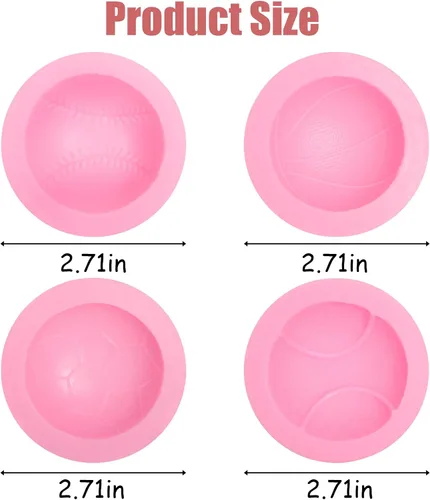 Miniatura 3 de Molde de silicona para fútbol, 4 unidades, para béisbol, baloncesto, tenis, chocolate, fondant, para decoración de pasteles, azúcar de caramelo