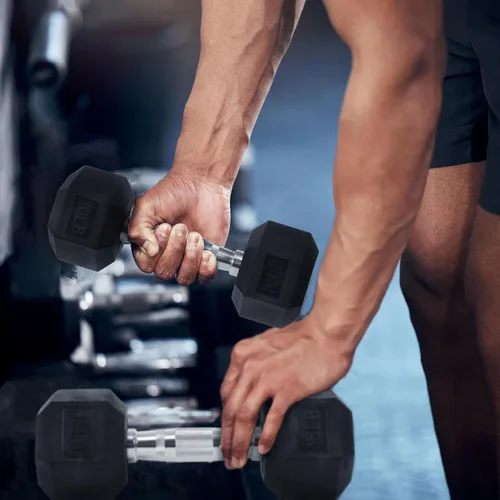 Miniatura 6 de Signature Fitness Rubber Encased Hex Dumbbells with Optional Rack, 10 15 20LB Pairs and 5, 10 and 15 Pairs Weight Sets for Home Gym
