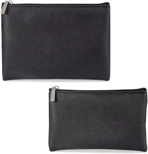 Juego de 2 bolsas de maquillaje, pequeña bolsa de maquillaje con cremallera, bolsa de cosméticos portátil para viajes, bolsa de belleza de piel Negro