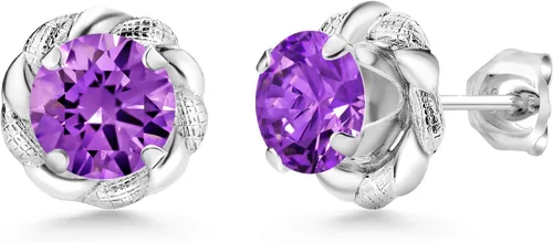 Miniatura 94 de Gem Stone King Aretes de plata de ley 925 de 0.236 in con piedra natal redonda para mujer