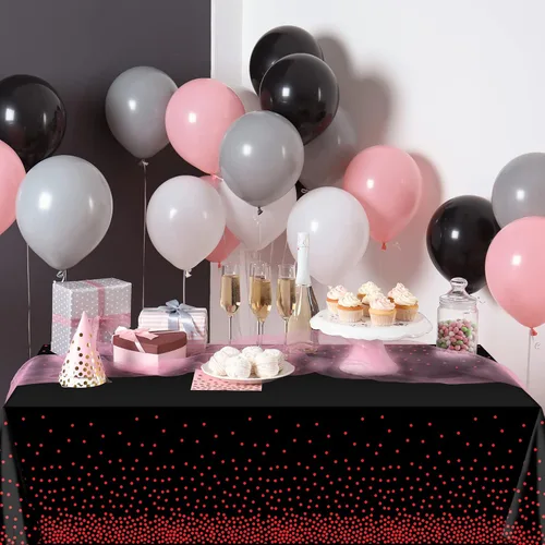 Miniatura 6 de Paquete de 1 mantel de plástico con puntos rojos y negros, mantel desechable de plástico rectangular de plástico con estampado de puntos rojos