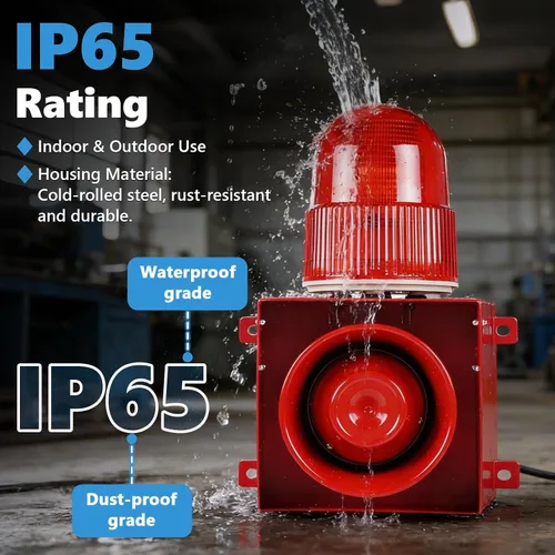 Miniatura 3 de Alarma de sirena industrial de 120 dB Alarma de exterior IP65 con potente luz estroboscópica para maquinaria, intrusos, negocios, almacén