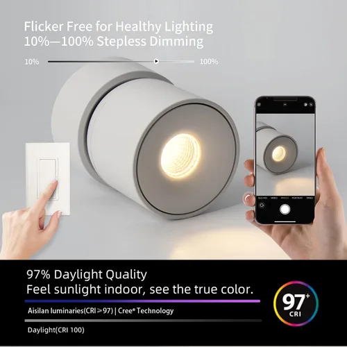 Miniatura 4 de Aisilan Luz LED de Techo Blanca para Interiores 9W Luminaria Montada en Superficie con Foco Giratorio de 360°, Regulable Blanco Cálido 3000K CRI 97+