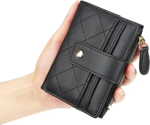 Miniatura 59 de Cartera de cuero para mujer, pequeña, compacta, plegable, con bolsillo para monedas con cremallera