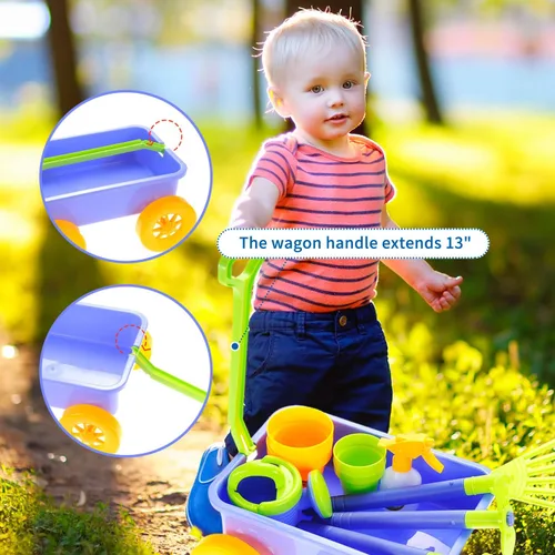 Miniatura 4 de PowerTRC Garden Wagon & Tools - Juego de 15 herramientas de jardinería para niños y vagones de juguete - Juguetes para niños pequeños al aire libre