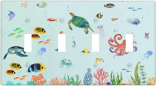 Miniatura 68 de Cubierta de Interruptor de Luz Dibujos Animados Bajo el Mar Animal del Mar Tortuga Marina 1 Pandilla Placa de Pared Cubierta de Interruptor