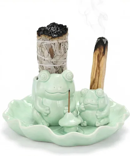 Miniatura 9 de ChangWanna Soporte multifuncional para incienso de rana 4 en 1, soporte de Palo Santo, soporte de salvia, soporte de incienso de cerámica
