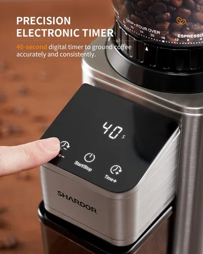 Miniatura 5 de SHARDOR Molinillo de café profesional de muelas cónicas, molinillo de granos de café con 48 configuraciones de molienda para espresso, goteo