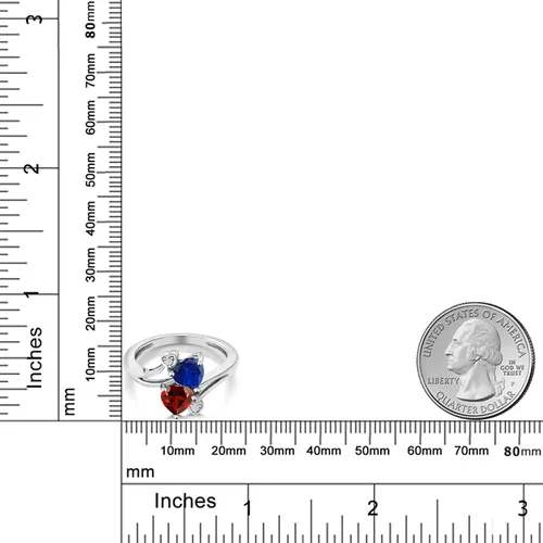 Miniatura 3 de Gem Stone King Anillo de plata de ley 925 con zafiro creado en azul y granate rojo para mujer