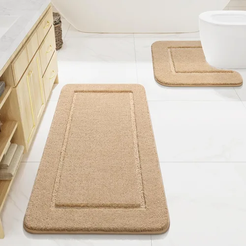 Miniatura 11 de LOCHAS Juego de Alfombras de Baño Beige, Juego de Alfombras de Baño Suaves de 2 Piezas, Tapete de Inodoro en Forma de U de 20x20 y Alfombras de Baño