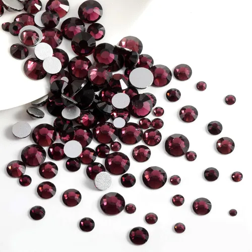 Miniatura 4 de Beadsland Diamantes de imitación para maquillaje, 8 tamaños, 2500 unidades de diamantes de imitación con parte trasera plana color burdeos, gemas