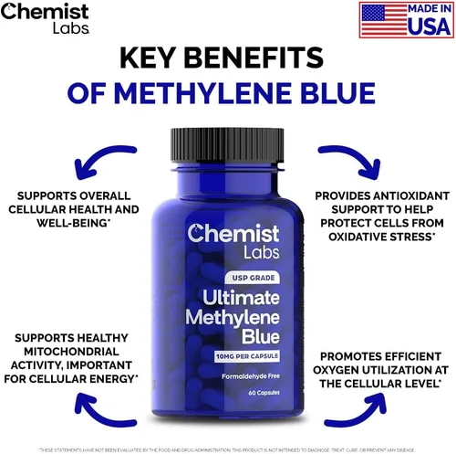 Miniatura 3 de Cápsulas de azul de metileno para humanos – grado USP 99% de pureza, grado farmacéutico azul de metileno, probado por terceros, sin formaldehído