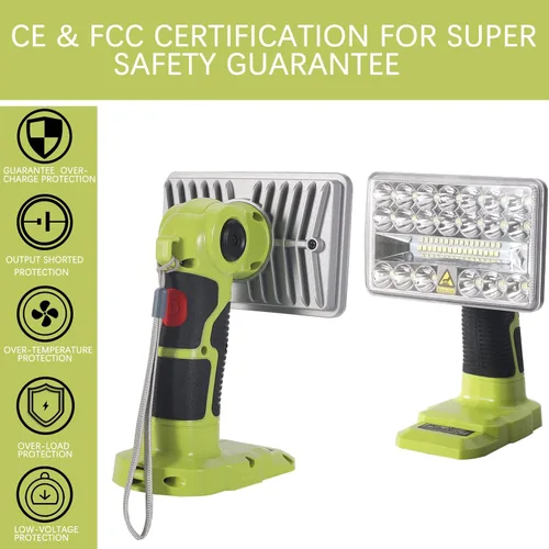 Miniatura 5 de YEX-BUR Luz de trabajo LED inalámbrica para batería Ryobi de 18 V, 18 W, 2000 lúmenes, foco LED de mano, linterna portátil para el lugar de trabajo