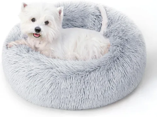 Cama calmante para perros y gatos para gatos de interior, tamaño mediano, lavable, antideslizante, contra la ansiedad, camas tipo dona para perros