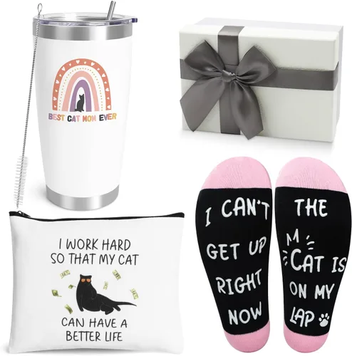 UAREHIBY Regalos para Mamá de Gatos para Mujeres, Vaso Térmico para Vino de 20 OZ Regalo para Amantes de los Gatos, Regalo de Loca de los Gatos con