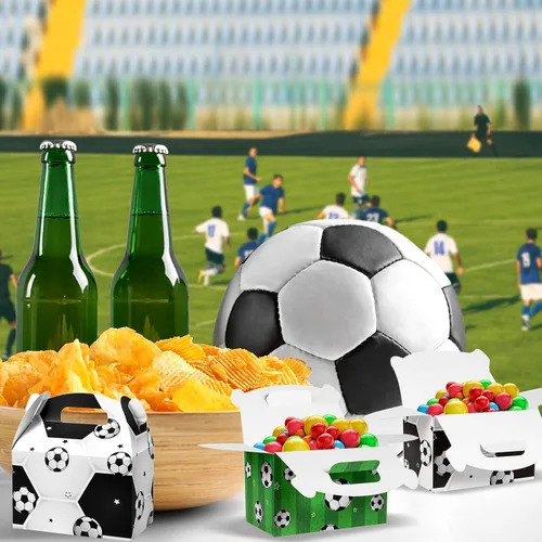 Miniatura 4 de Outus Paquete de 16 cajas de golosinas de fútbol, bolsas de dulces de fútbol, bolsas de regalo de fiesta de cumpleaños, cajas de papel para galletas
