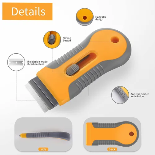 Miniatura 2 de Raspador de hoja de afeitar, 1 paquete de raspador de vidrio retráctil de plástico con 20 cuchillas de afeitar adicionales, removedor de calcomanías