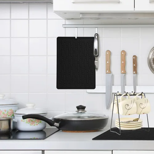 Miniatura 7 de GeeRic Tapete para secar platos, tapete de silicona resistente al calor para encimera de cocina, tapete antideslizante para secar platos, apto