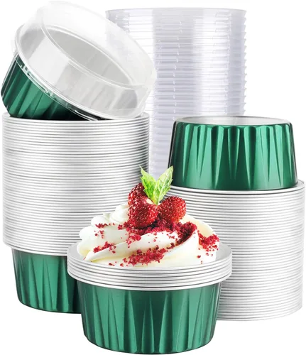 Miniatura 29 de EUSOAR Moldes de Papel de Aluminio para Hornear, 5oz 50 piezas Moldes Reutilizables para Cupcakes con Tapas, 3.34x2.59x2.35 pulgadas 125ml Moldes