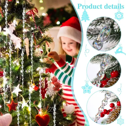 Miniatura 3 de 30 piezas de carámbanos de plástico trenzados para árbol de Navidad; adornos colgantes para árbol de Navidad, fiesta de Navidad, boda, fiesta