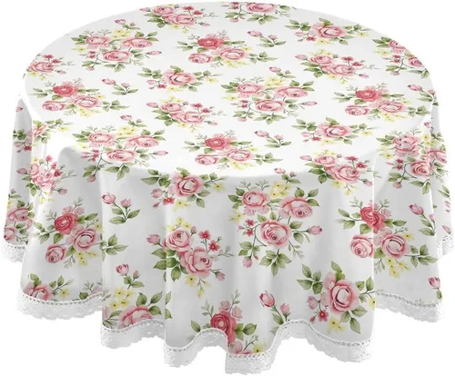 senya Mantel redondo de rosas, mantel decorativo floral de rosas rosas, 60 pulgadas de diámetro, poliéster, resistente al calor y antideslizante,