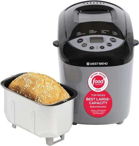 Máquina para hacer pan West Bend Hi-Rise programable con 12 programas, incluyendo sin gluten y 3 tamaños de pan y colores de corteza con bandeja de