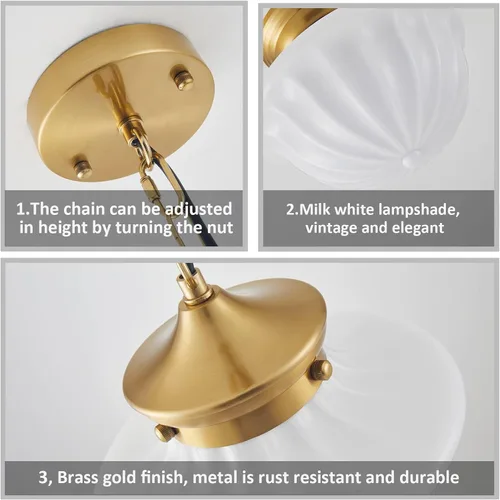 Miniatura 4 de youngrender Accesorios de Lámpara Colgante Estilo Escuela, Lámpara Colgante de Cristal Lechoso Dorado de Latón de 9", Iluminación Colgante de Techo