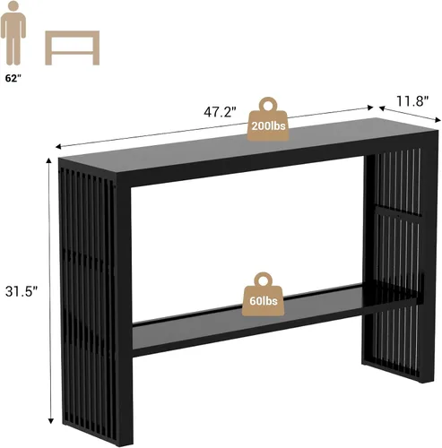 Miniatura 2 de Mesa de consola de madera de bambú 47.2" Mesa de entrada, mesa de sofá estrecha de granja de 2 niveles con estante de almacenamiento, mesa de sofá