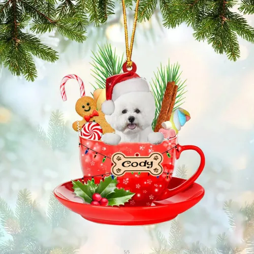 Miniatura 41 de NAZENTI Adorno personalizado de Alaskan Malamute en taza roja, adorno de Navidad personalizado para perros amantes de las mascotas, colgante