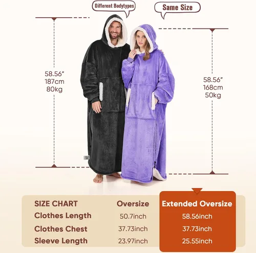Miniatura 2 de yescool - Cobija con capucha, sudadera de franela de forro polar sherpa para adultos, mujeres y hombres, talla única