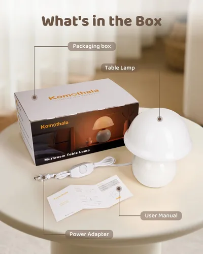 Miniatura 8 de Lámpara de mesa con forma de hongo para dormitorio, acogedora lámpara de noche con pantalla de cristal, lámpara de mesita de noche regulable