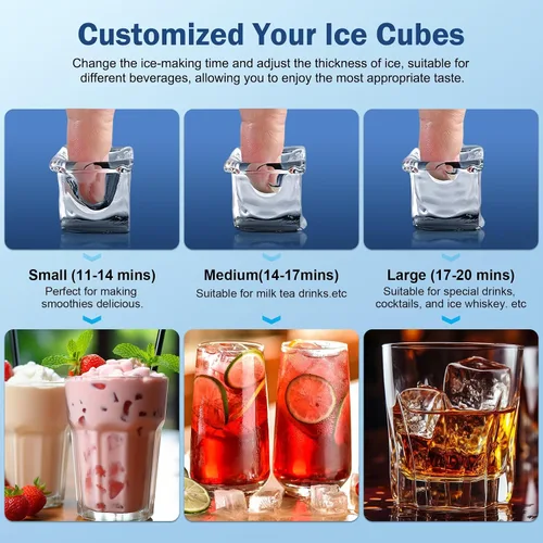 Miniatura 7 de Máquina de hielo integrada, 95 libras/día con contenedor de almacenamiento de 35 libras, 40 cubos en 10 minutos, puerta reversible, máquina de hielo