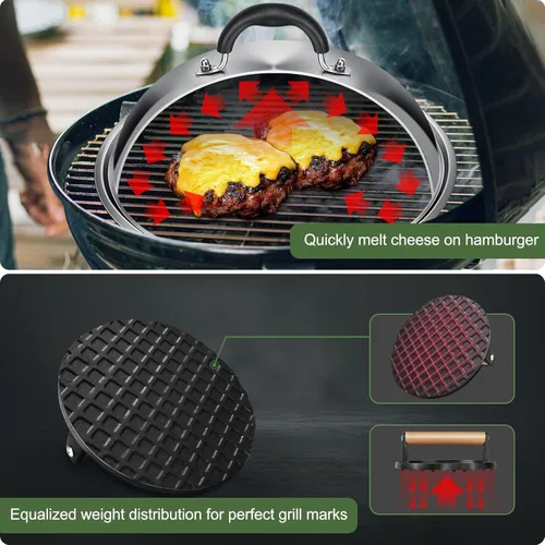 Miniatura 4 de Accesorios de plancha para Blackstone, cúpula de fusión redonda resistente de grado comercial de 12 pulgadas con prensa redonda de hierro fundido