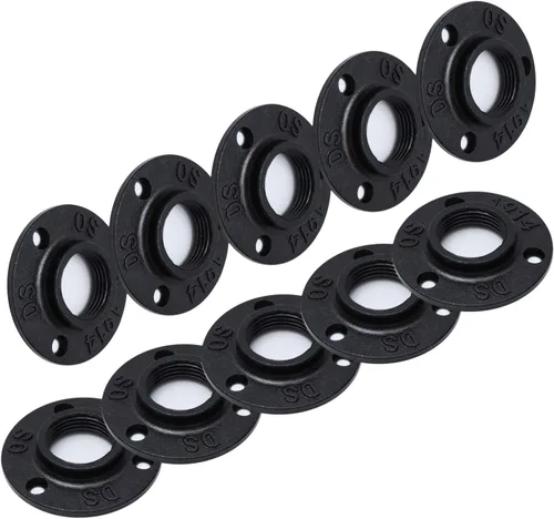 Miniatura 16 de Brida de piso pintada en negro antioxidante de 1/2 pulgada, paquete de 10 accesorios de tubería de hierro maleable para estilo vintage industrial