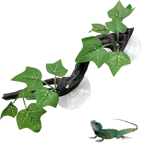 Miniatura 10 de PINVNBY 2 piezas de decoración de plantas de terrario de rama de esquina de reptiles con ventosa de resina para anfibios, lagartos y serpientes