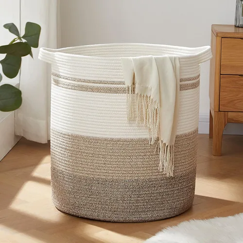 Miniatura 21 de OIAHOMY Cesta de lavandería de 80 L, cesta de almacenamiento con asas, canasta decorativa para sala de estar, cesta de almacenamiento tejida