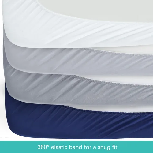 Miniatura 4 de Sábanas ajustadas para cuna para niños y niñas, paquete de 4 - Sábanas transpirables y suaves de microfibra para bebé en gris, azul marino y blanco