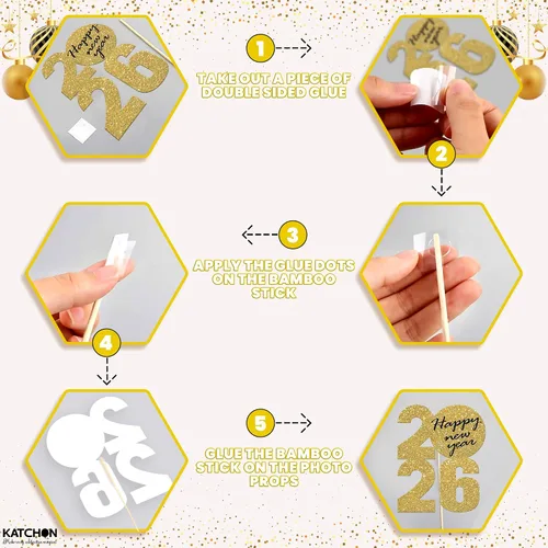 Miniatura 5 de KatchOn, Glitter New Years Photo Booth Props 2026 - Pack of 30 Gold and Black New Years Eve Photo Booth Props for Happy New Year Decorations 2026