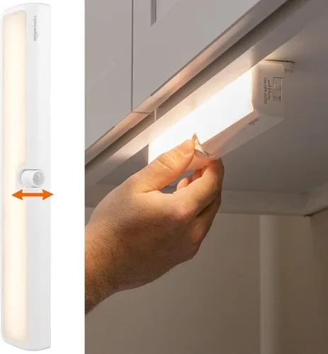 Miniatura 4 de Amazon Basics Barra de luz LED USB/funciona con pilas, sensor de movimiento giratorio, luces adhesivas, 250 lúmenes, 12 pulgadas, iluminación debajo