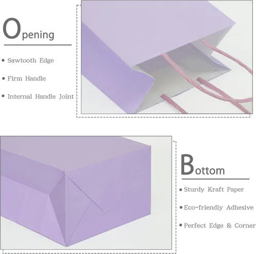 Miniatura 4 de AZOWA Bolsas de regalo Mini bolsas de papel kraft con asas (6 x 4.3 x 2.4 pulgadas, color morado claro, 50 unidades)
