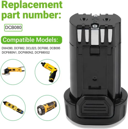 Miniatura 3 de Batería y cargador de 2000mAh 8V para DEWALT DCB080 DW4390 DCF680 DCF680N1 DCF680N2 DCF680G2 DCF682 DCL023 DCB095 Batería