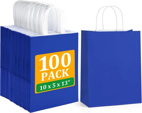 Miniatura 7 de BagDream Bolsas de papel de 10 x 5 x 13 pulgadas, 100 bolsas de regalo de papel kraft blancas con asas a granel, para compras, mercancía, venta al