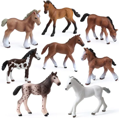 UANDME 8 figuras realistas de potro y caballo, juguetes de poni de plástico para niñas y niños, decoración de pastel de club de caballos y