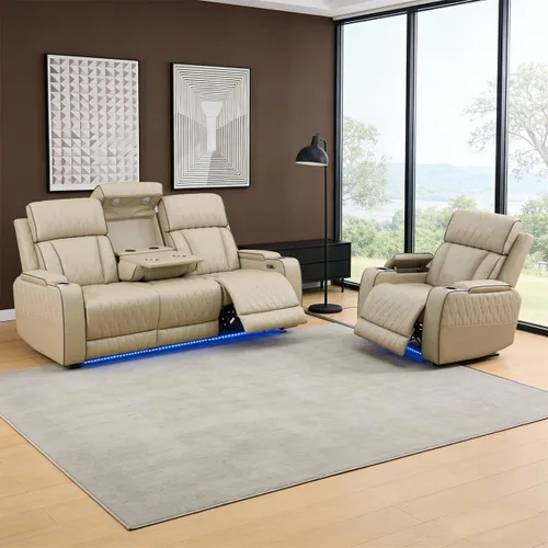 Miniatura 4 de Sofá reclinable individual eléctrico para muebles de sala de estar, silla reclinable de cuero con luces LED, puertos USB, almacenamiento oculto