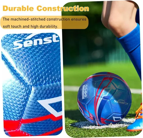 Miniatura 4 de Senston Balón de fútbol talla 3 y talla 4 y talla 5 para niños y adultos, balón de fútbol oficial para partidos y entrenamiento con bomba Azul