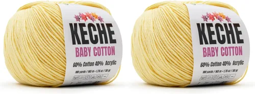 Miniatura 120 de Keche Hilo de algodón, 60% algodón, 40% hilo acrílico, hilo de algodón suave para crochet y tejer, hilo amigurumi, 1 madeja/bola, 1.76 onzas (50g)